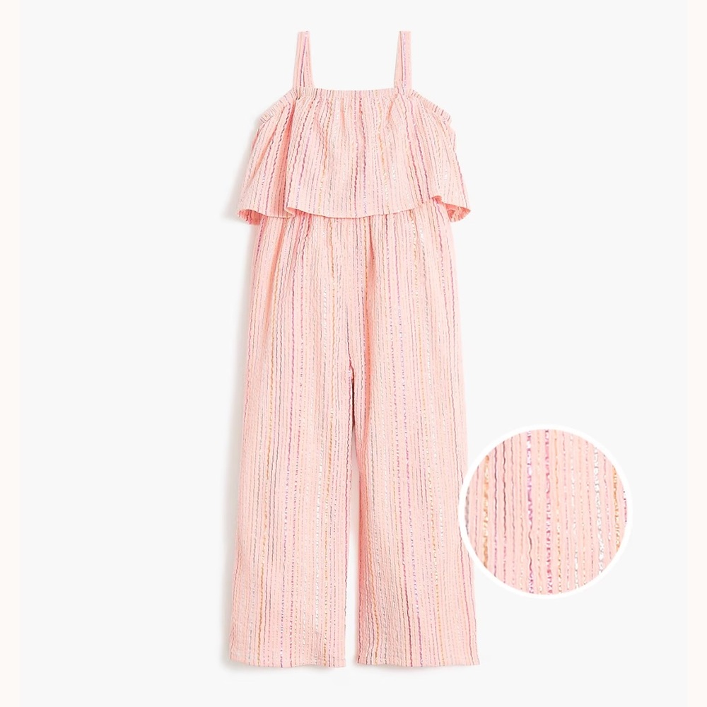 J. crew Girls Pink Shimmer Ruffle Jumpsuit